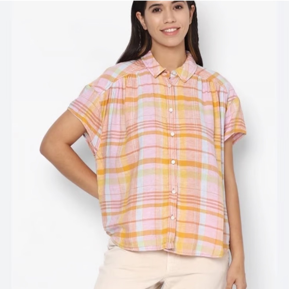 NWOT American Eagle Linen Blend Orange Resort Blouse size XSmall